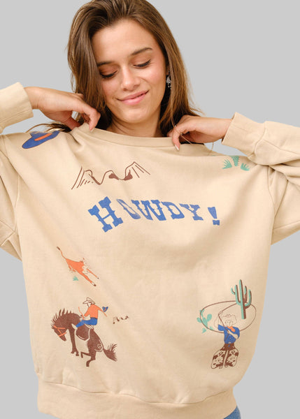 Western Vintage-inspired Graphic Howdy Sweatshirt