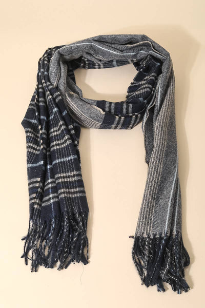 Double Pattern Plaid Striped Oblong Scarf: BE