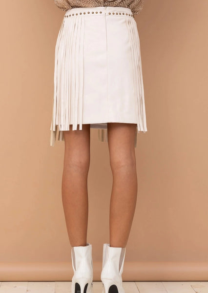 Faux Leather Studded Fringe Mini Skirt