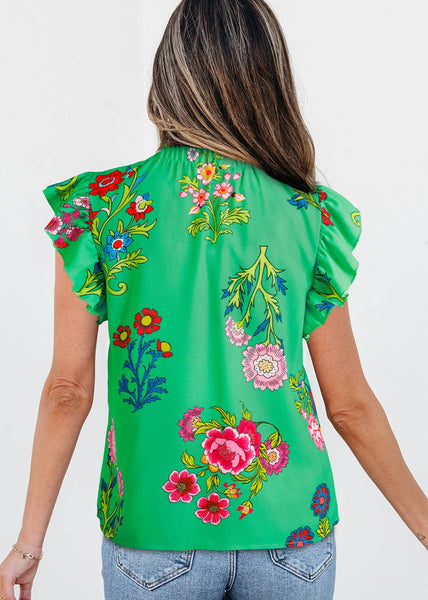 Chic Floral Print Frilly Mock Neck Blouse ~FINAL SALE