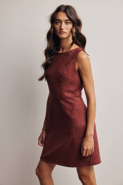 Burgundy Stretch Faux Suede Sleeveless Mini Dress