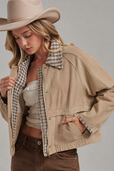 VINTAGE OXFORD CANVAS TWILL FALL JACKET_JLT00253-01: OLIVE/OATMEAL / S-M-L(2-2-2)