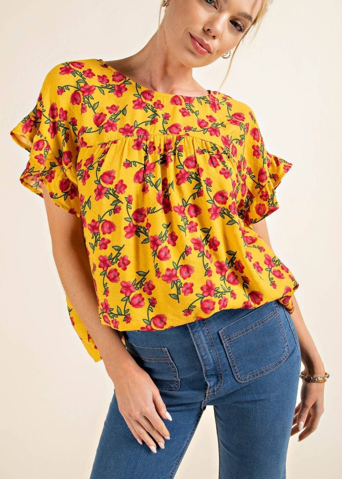 Flutter Sleeve Floral Print Top
