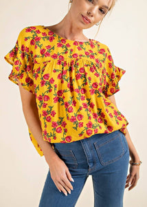 Flutter Sleeve Floral Print Top