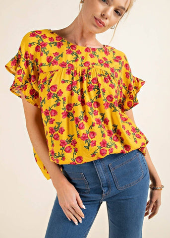 Flutter Sleeve Floral Print Top