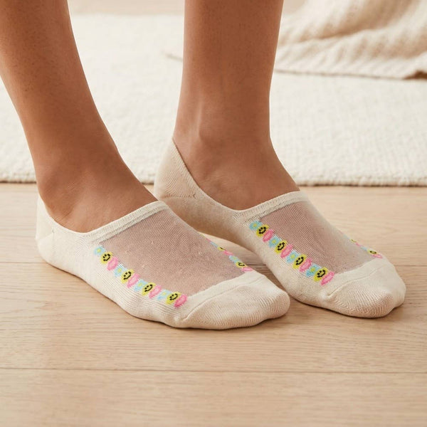 Ivory See Through Emoji Lined Low Rise Socks: IVORY