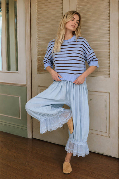 Striped Raw Edge Drop Shoulder Sweater