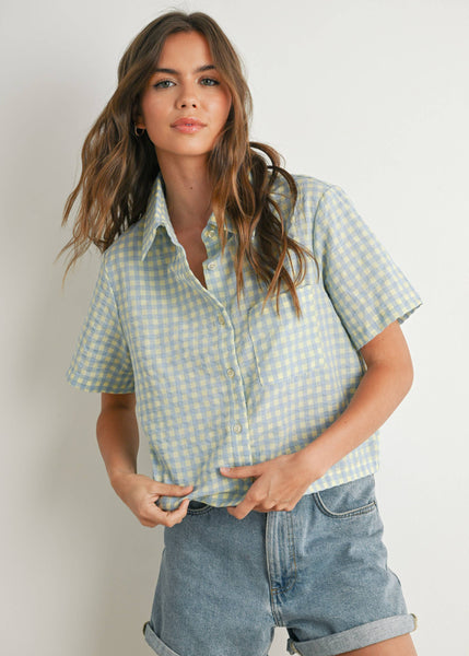 Gingham Checkered Open Tie-Back Cropped Top