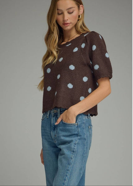 Polka Dot Puff Sleeve Sweater