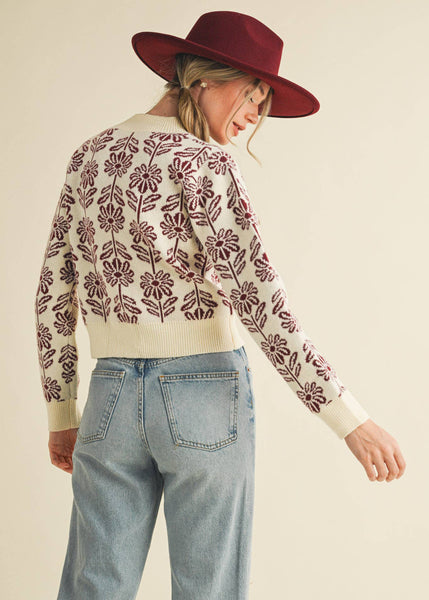 Floral Pattern Knit Sweater