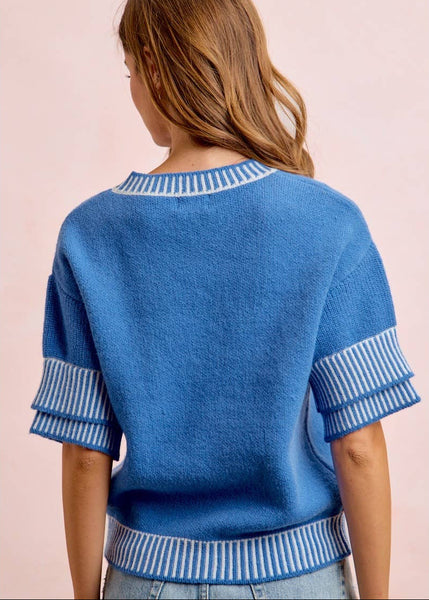 Blue Knit Double Sleeve Top