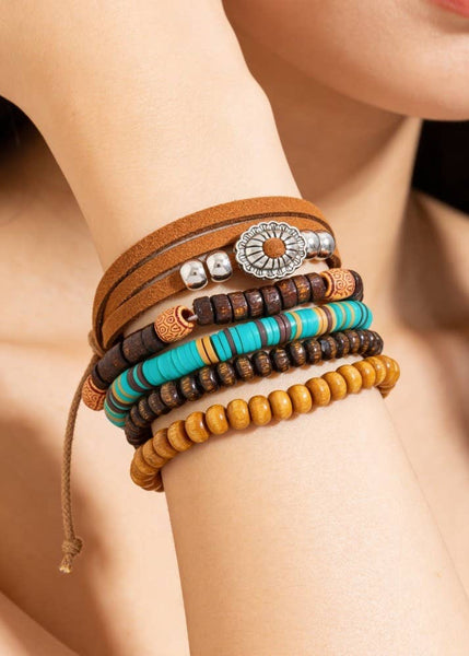 Western Assorted Wooden Beads Bracelet Set