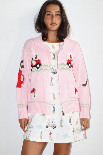 Hole In One Intarsia Zip Sweater : Green / L