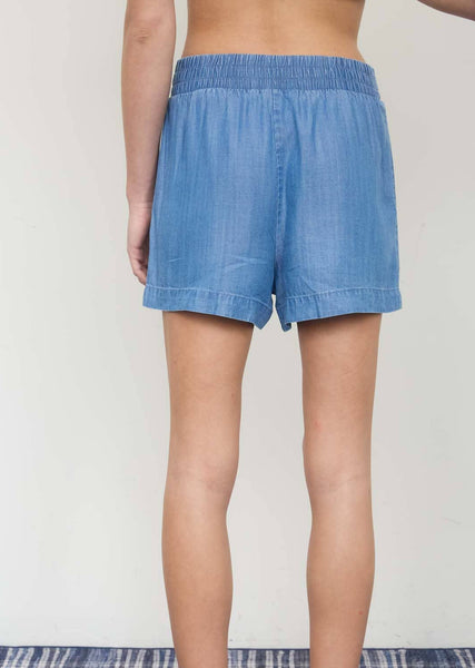 Elastic Waist Chambray Shorts