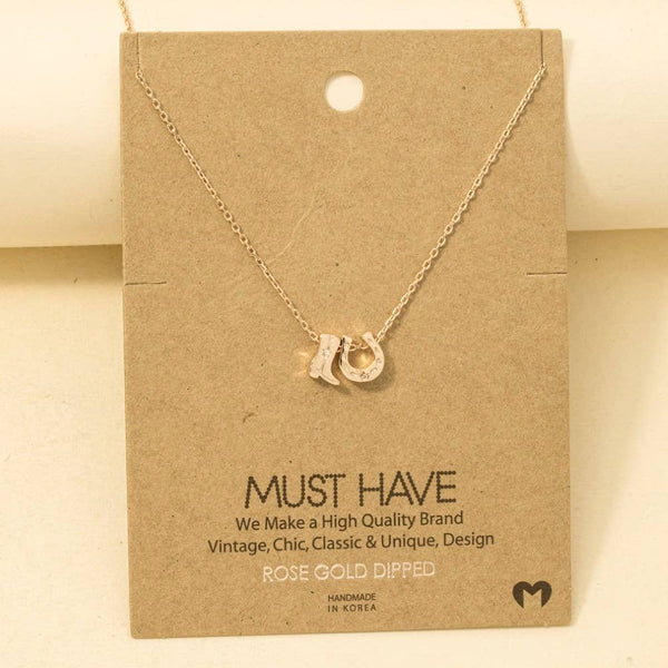Gold Dipped Cowboy Boots Horse Shoe Charm Necklace: G
