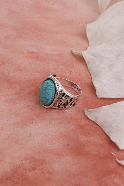 Bohemian Oval Cut Adjustable Turquoise Ring