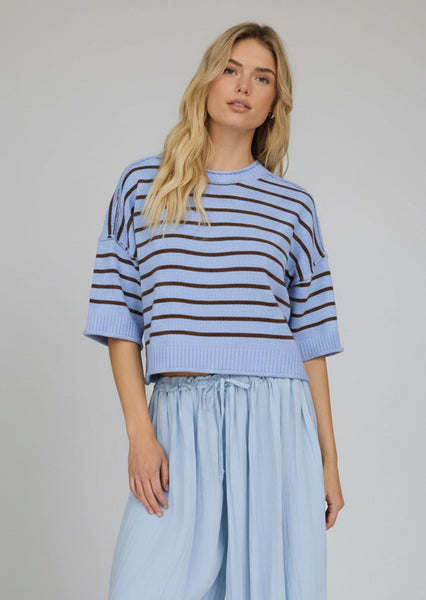 Striped Raw Edge Drop Shoulder Sweater