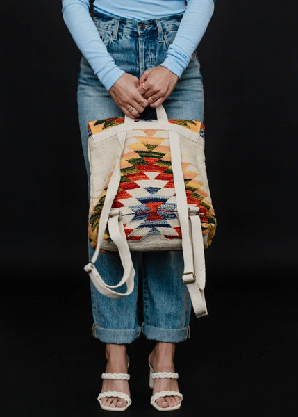 Tan & Multicolored Aztec Backpack
