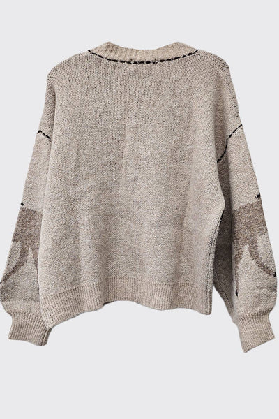 IM8672-Fall Top Rated Knit Horse Cozy Cardigan: S/M / Brown