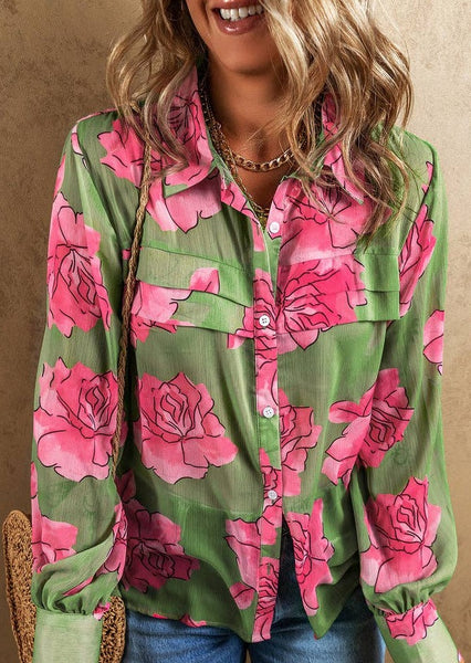 Floral Pleated Puff Sleeve Shirt ~FINAL SALE