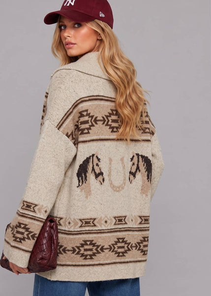 Western Horse Knit Cardigan in Oatmeal