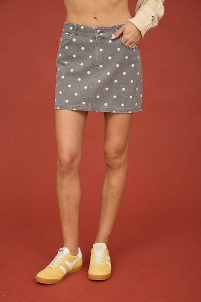 Charcoal Polka Dot Denim Mini Skirt