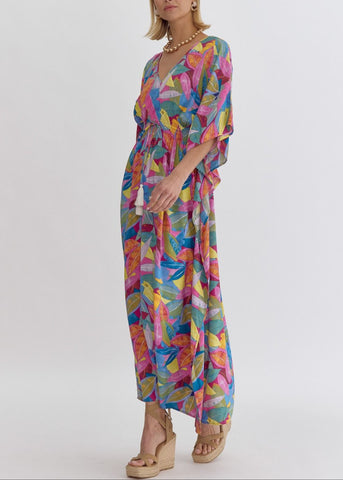Colorful Print V-neck Maxi Dress