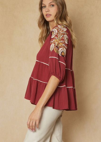 Delicately Embroidered Sleeve Top