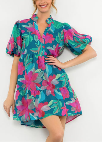 Flower Power Puff Sleeve Dress