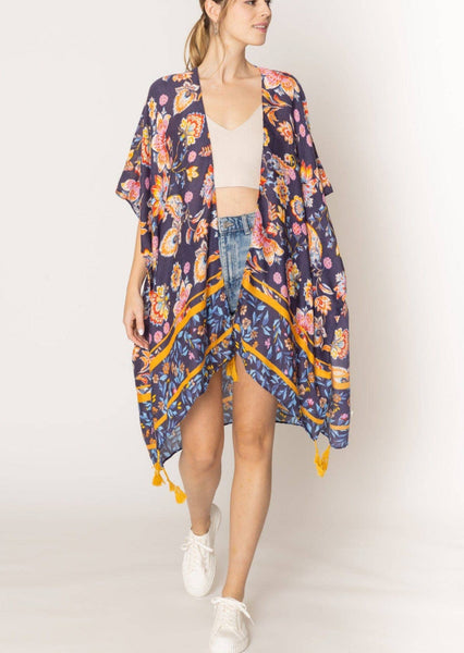 Leilani Floral Print Kimono With Tassels