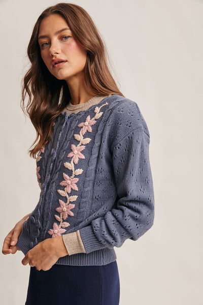 Floral Embroidered Knit Cardigan
