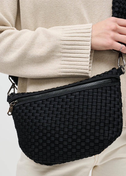 Sol and Selene Woven Neoprene Crossbody Bag in Black