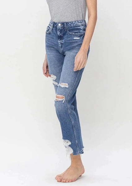 Ultra High Rise Straight Leg Distressed Jeans