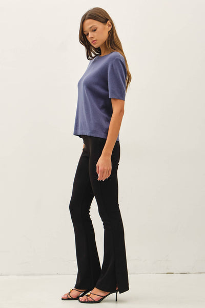 CASHMERE BLENDED SHORT SLEEVE SWEATER  : SLATE BLUE / S