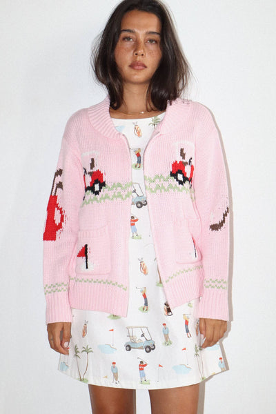 Hole In One Intarsia Zip Sweater : Green / S