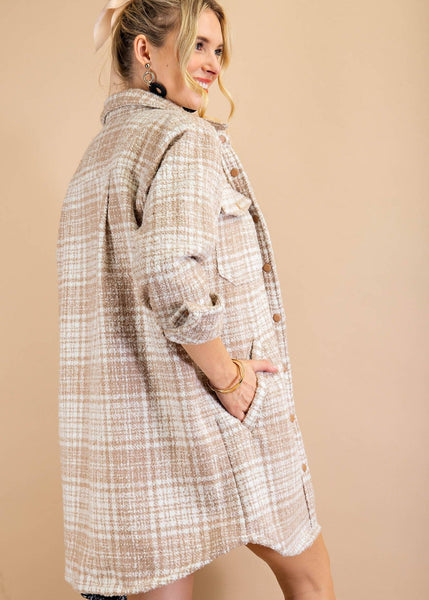 Textured Plaid Jacket in Taupe