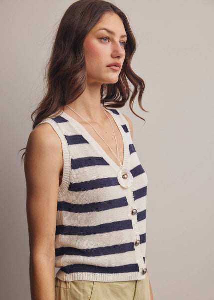 Striped Button-Front Knit Vest Top