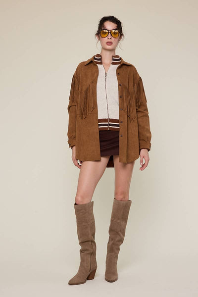 WESTERN STYLE CAMEL COLOR FRINGE POINT JACKET: CAMEL / M