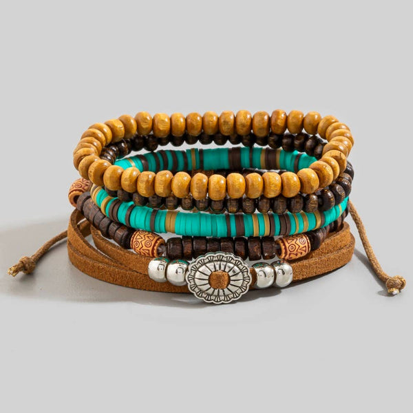 Western Assorted Wooden Beads Bracelet Set
