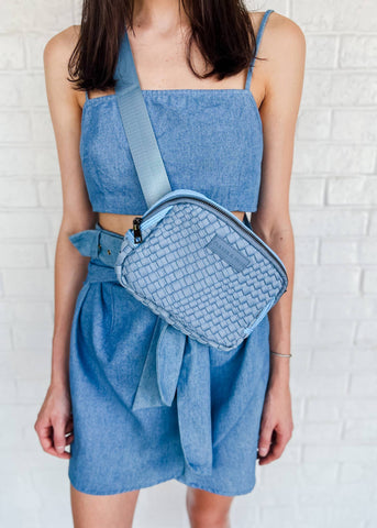 Blue Denim Woven Belt Bag by Parker & Hyde