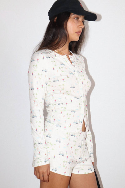 Golf Print Button Cardigan : Apple Green / XS