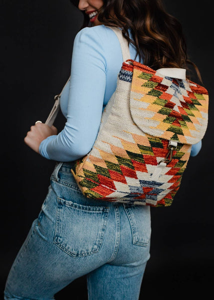 Tan & Multicolored Aztec Backpack