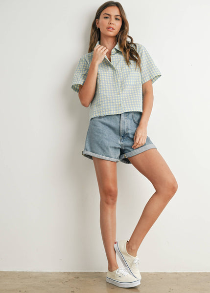 Gingham Checkered Open Tie-Back Cropped Top