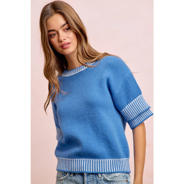 Blue Knit Double Sleeve Top