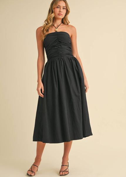 Black to Basics Halter Midi Dress with Stone Detail