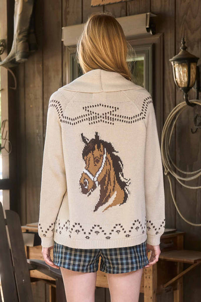 Western Horse Jacquard Shawl Knit Cardigan