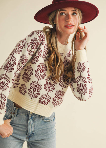 Floral Pattern Knit Sweater