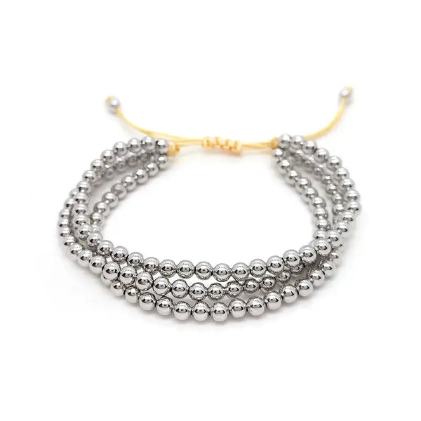 Silver Stacked Stainless Steel  Beaded Bracelet