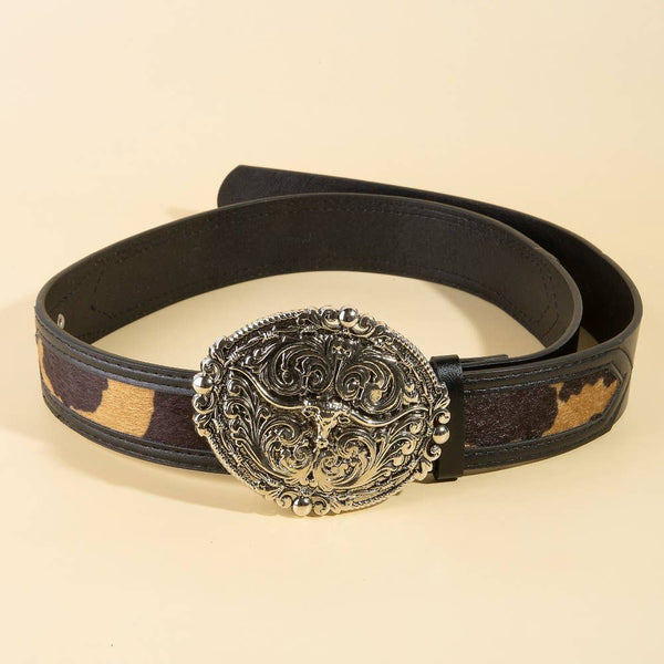 Longhorn Western Buckle Vegan Leather Belt