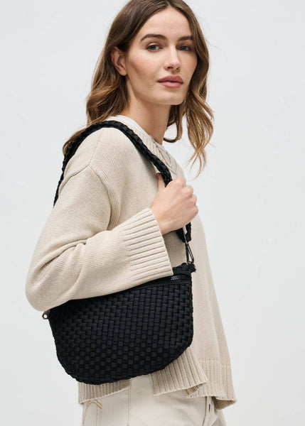 Sol and Selene Woven Neoprene Crossbody Bag in Black